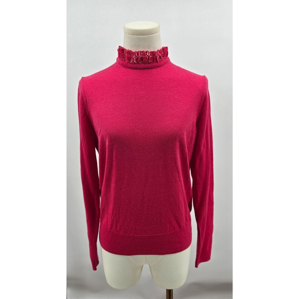 J Crew Merino Wool Tippi Lace Collar SweaterIn Rose Pink